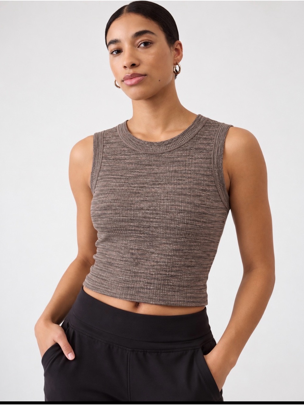 Athleta Brown Waffle Ribbed Sleeveless Tank Top Size Small